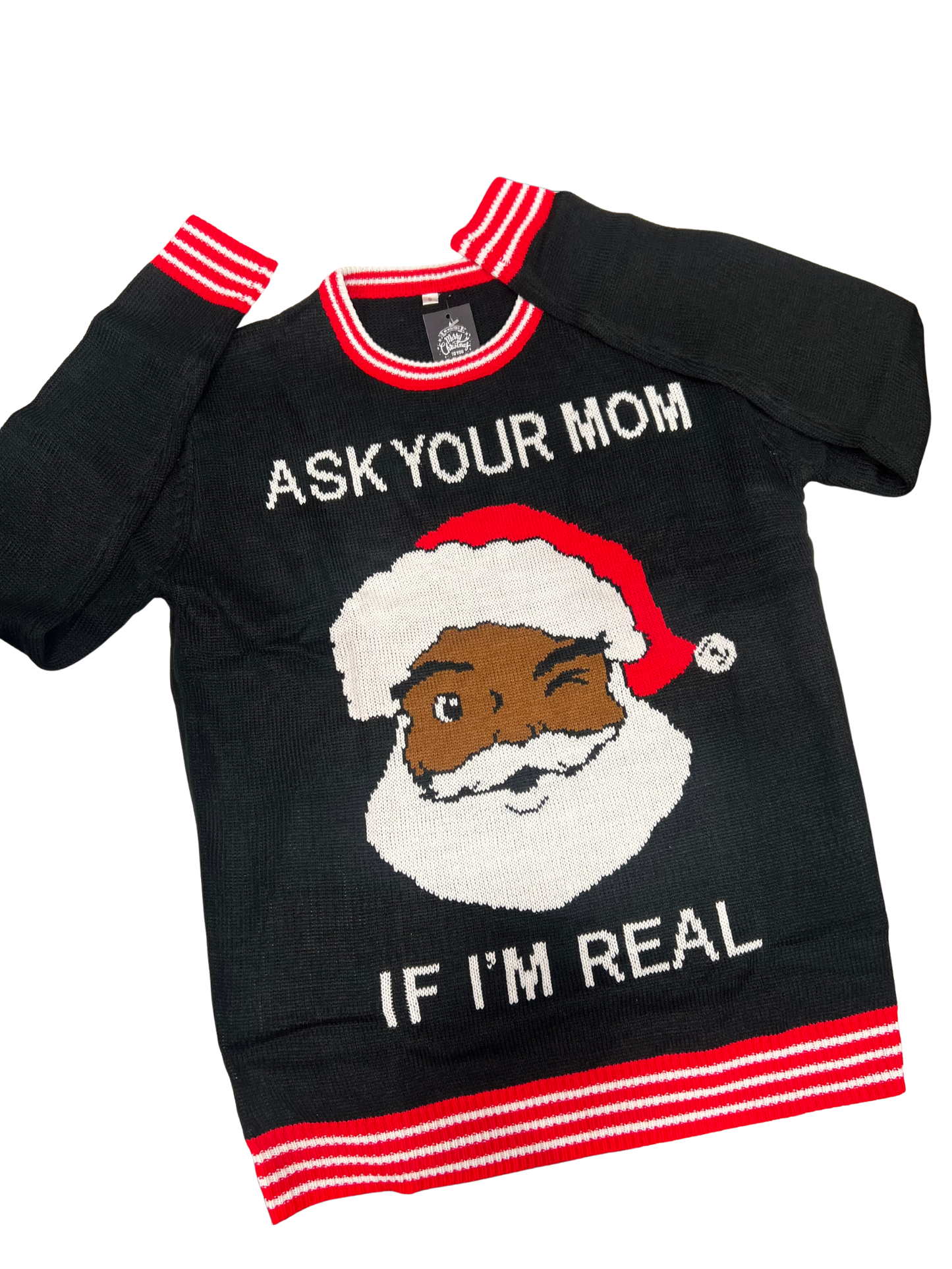 Unisex Brown Santa Ask Your Mom Funny Christmas Sweater