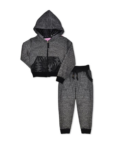 Girls 2 Piece Jogger Set Black & Grey