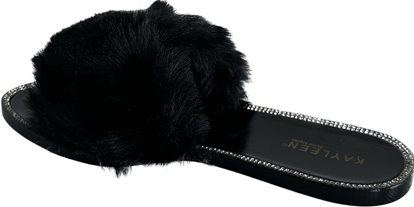 Fluffy Slides Black