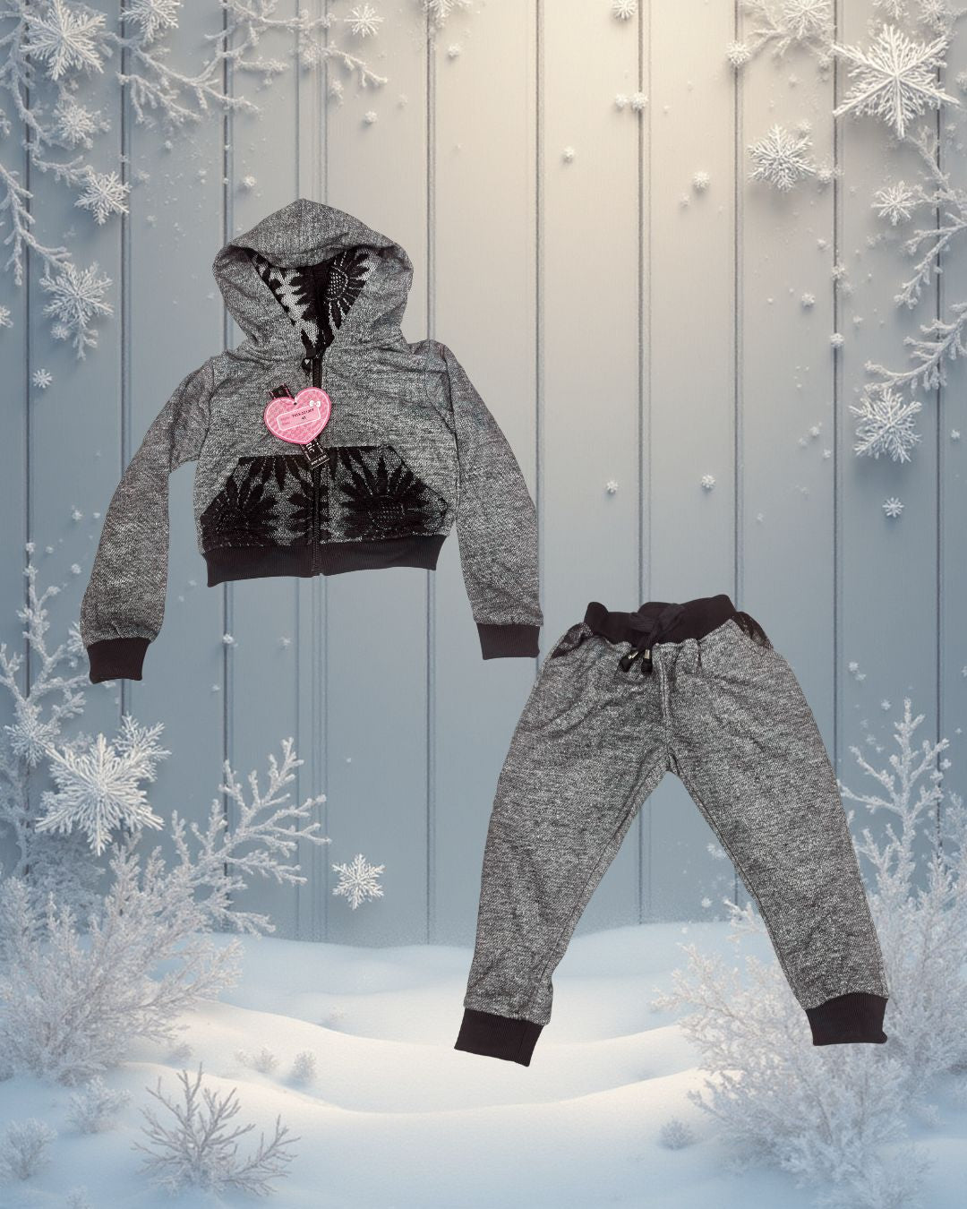 Girls 2 Piece Jogger Set Black & Grey