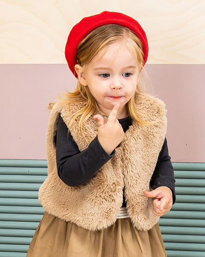 Pimpollo Kids Faux Fur Vest for Girls - Beige