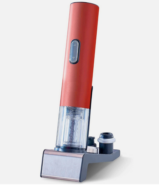 Dash Serve & Preserve Wine Set – Rechargeable Electric Wine Preservation System – Wine Bottle Opener, Vacuum Sealer, 2 Reusable Caps + Charging Base – Red