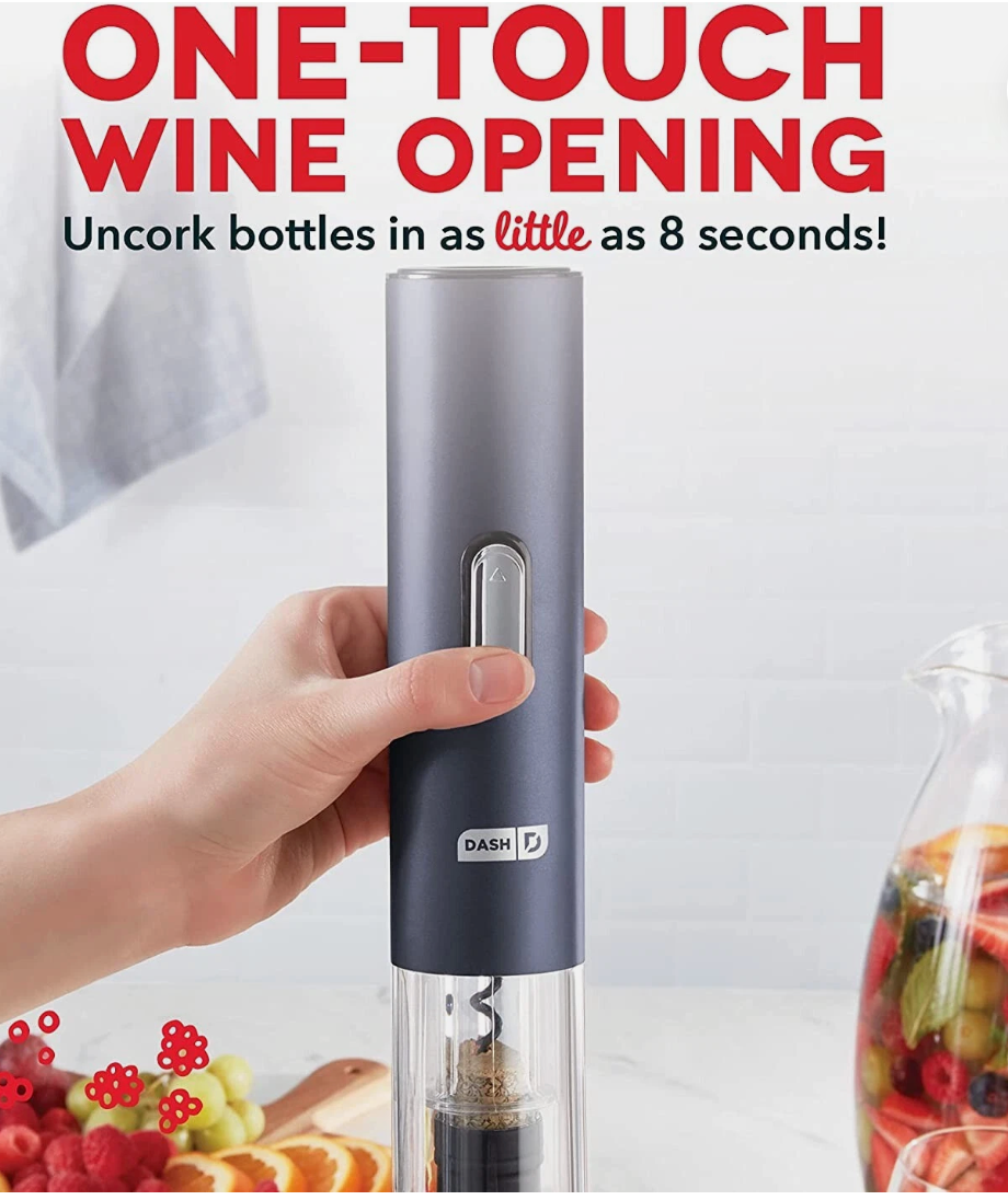Dash Serve & Preserve Wine Set – Rechargeable Electric Wine Preservation System – Wine Bottle Opener, Vacuum Sealer, 2 Reusable Caps + Charging Base – Red