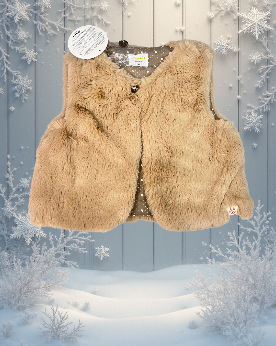 Pimpollo Kids Faux Fur Vest for Girls - Beige