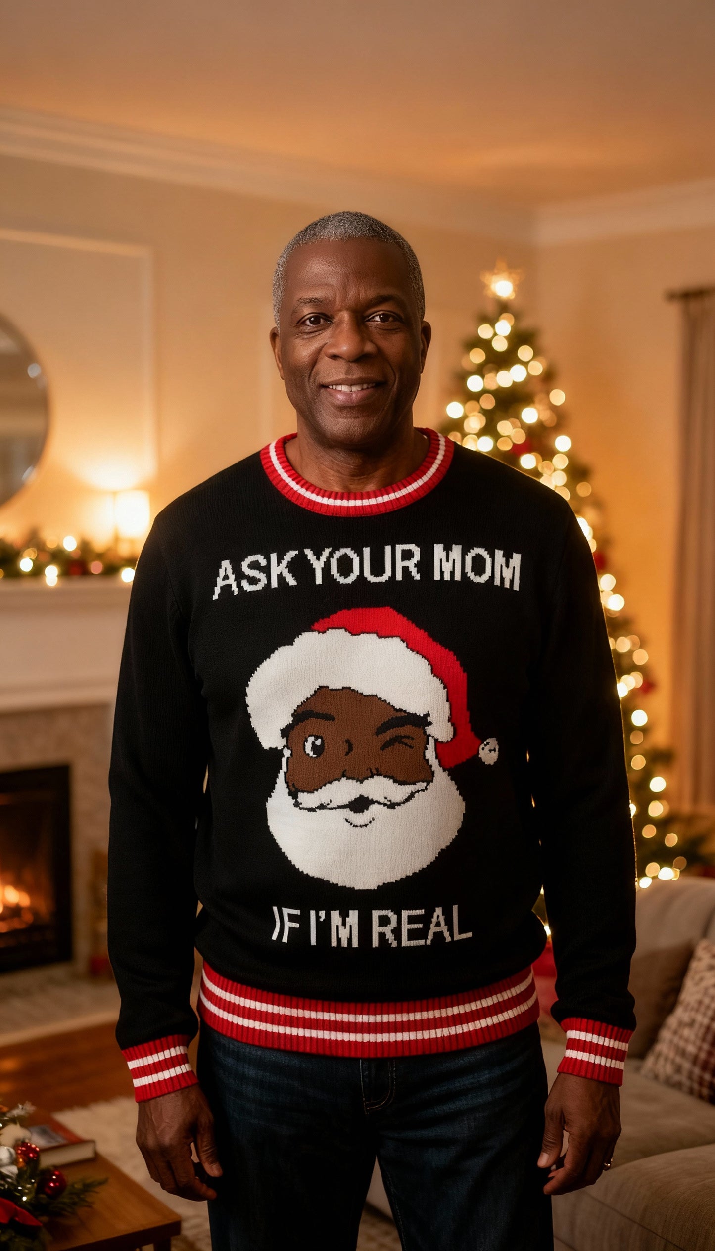 Unisex Brown Santa Ask Your Mom Funny Christmas Sweater