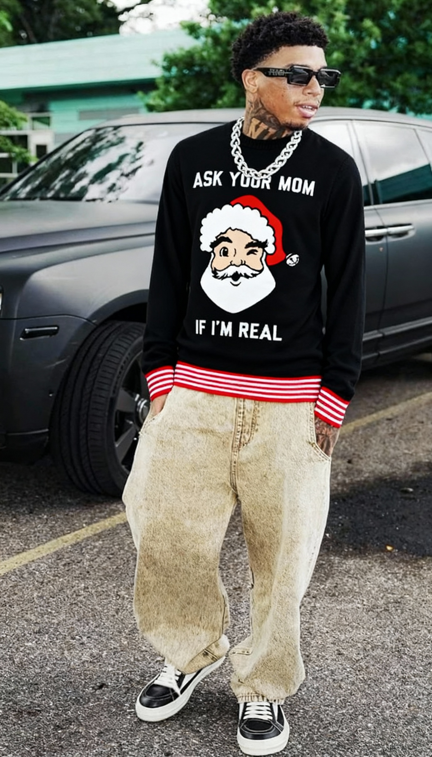 Unisex Light Santa Ask Your Mom Funny Christmas Sweater