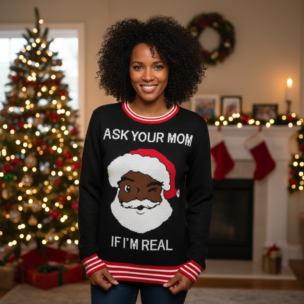 Unisex Brown Santa Ask Your Mom Funny Christmas Sweater