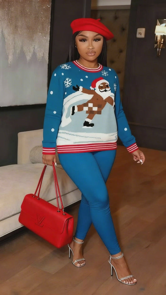 Unisex Brown Santa Skating Naked Funny Christmas Sweater