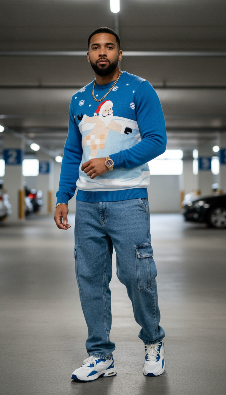 Unisex Light Santa Skating Naked Funny Christmas Sweater