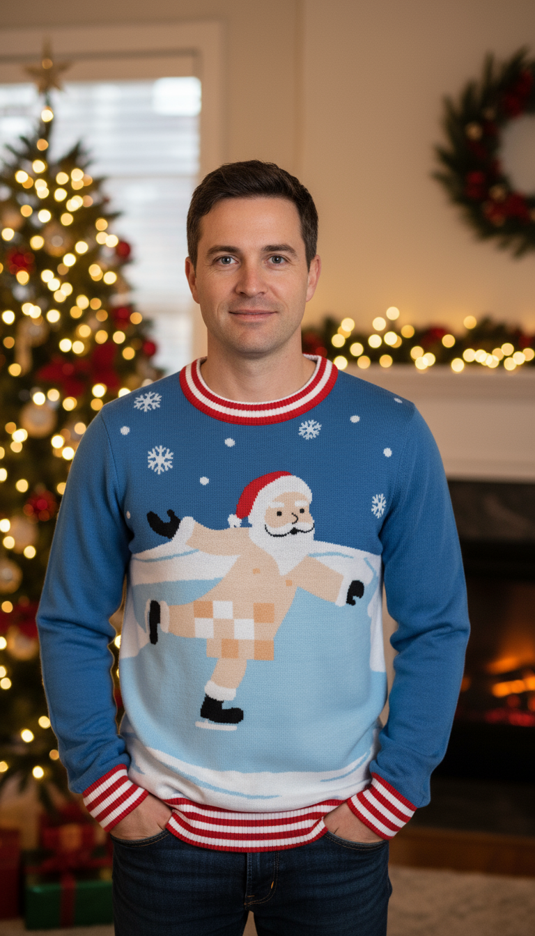 Unisex Light Santa Skating Naked Funny Christmas Sweater