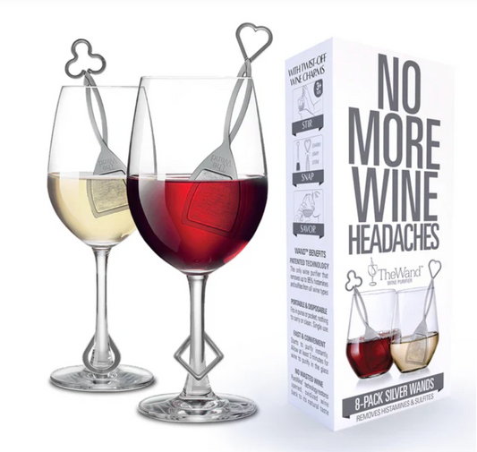 PureWine The Wand Wine Purifier - Red & White Wine Filters for Histamines & Sulfites, Sulfite Remover Sticks, Helps Allergies & Headaches, Gift Accessories for Women & Men - 8 Wands, Silver