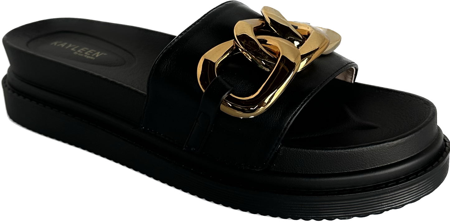 Brionna Black & Gold Cuban Link Sandal