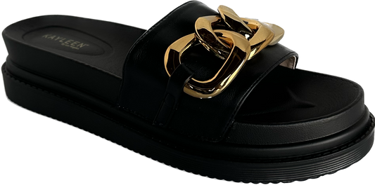 Brionna Black & Gold Cuban Link Sandal