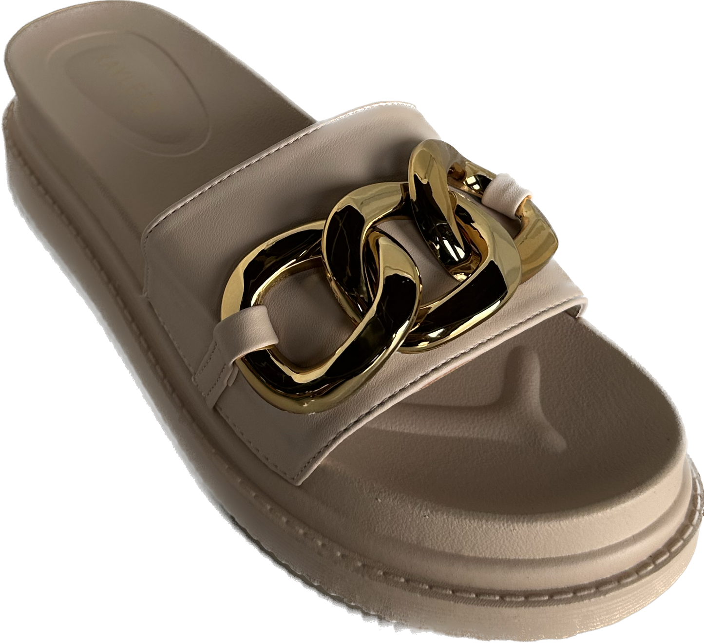 Brionna Beige & Gold Cuban Link Sandal