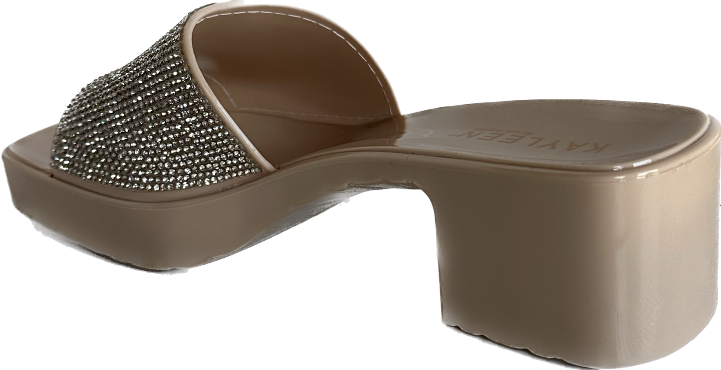 Sexy Nude Rhinestone Kitten Heel