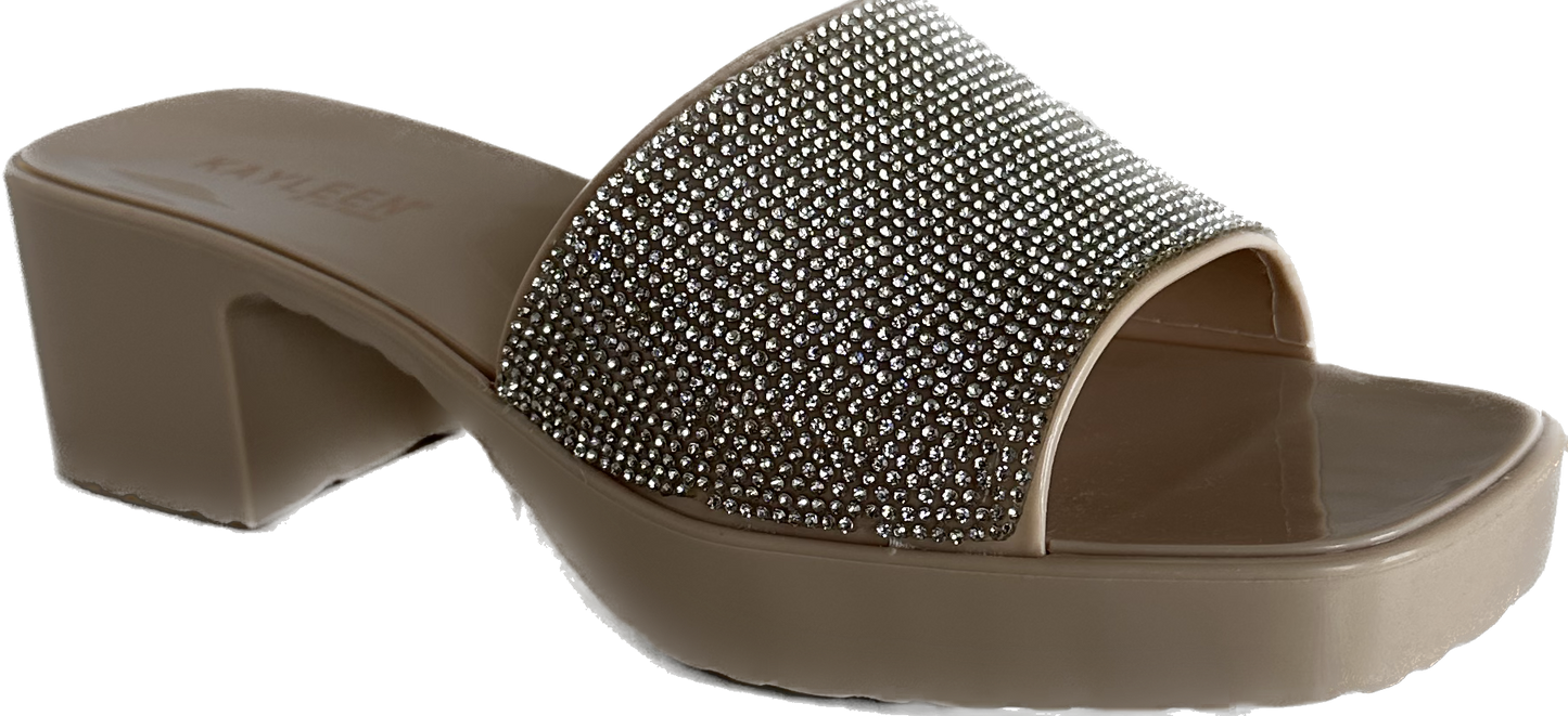 Sexy Nude Rhinestone Kitten Heel