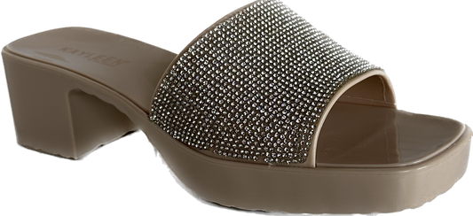 Sexy Nude Rhinestone Kitten Heel